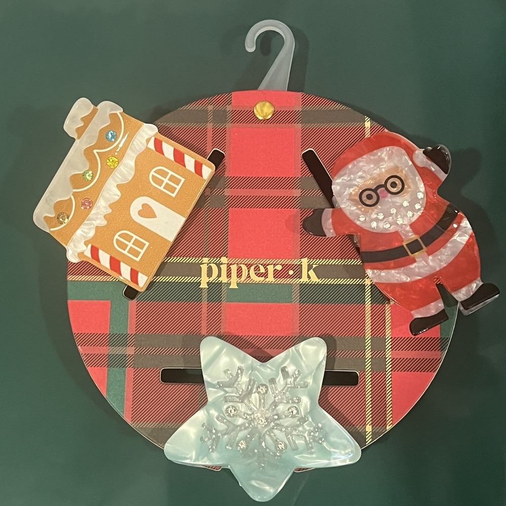 Piper K Christmas Holiday Hair Claw Cute Clips Set of 3 Santa Star Gingerbread